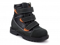 152-121 Бос(Bos), ботинки детские утепленные ортопедические профилактические, байка, кожа, черный, оранжевый в Кемерово
