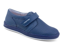 30024-702 Тотто (Totto), туфли школьные ортопедические профилактические, кожа перфорированная, синий в Кемерово