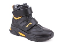 3542-131,15 Тотто (Totto), ботинки детские утепленные ортопедические профилактические, кожа, байка, черный, оранжевый в Кемерово
