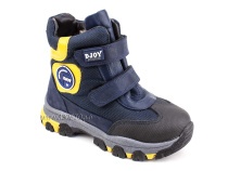 056-600-194-0049 (26-30) Джойшуз (Djoyshoes) ботинки детские зимние мембранные ортопедические профилактические, натуральный мех, мембрана, кожа, темно-синий, черный, желтый в Кемерово
