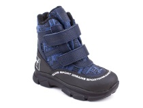2633-11МК (26-30) Миниколор (Minicolor), ботинки зимние детские ортопедические профилактические, мембрана, кожа, натуральный мех, синий, черный, милитари в Кемерово